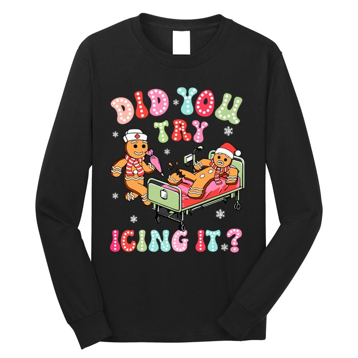 Did You Try Icing It Gingerbread Nurse Christmas Pajamas Long Sleeve Shirt