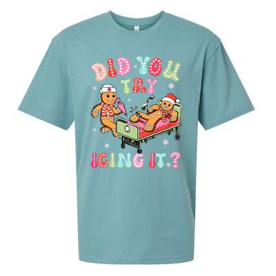 Did You Try Icing It Gingerbread Nurse Christmas Pajamas Sueded Cloud Jersey T-Shirt