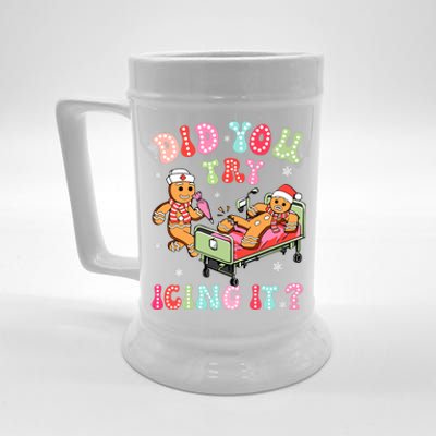 Did You Try Icing It Gingerbread Nurse Christmas Pajamas Beer Stein