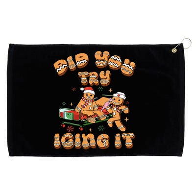 Did You Try Icing It Icu Nurse Christmas Gingerbread Grommeted Golf Towel