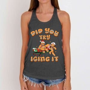 Did You Try Icing It Icu Nurse Christmas Gingerbread Women's Knotted Racerback Tank