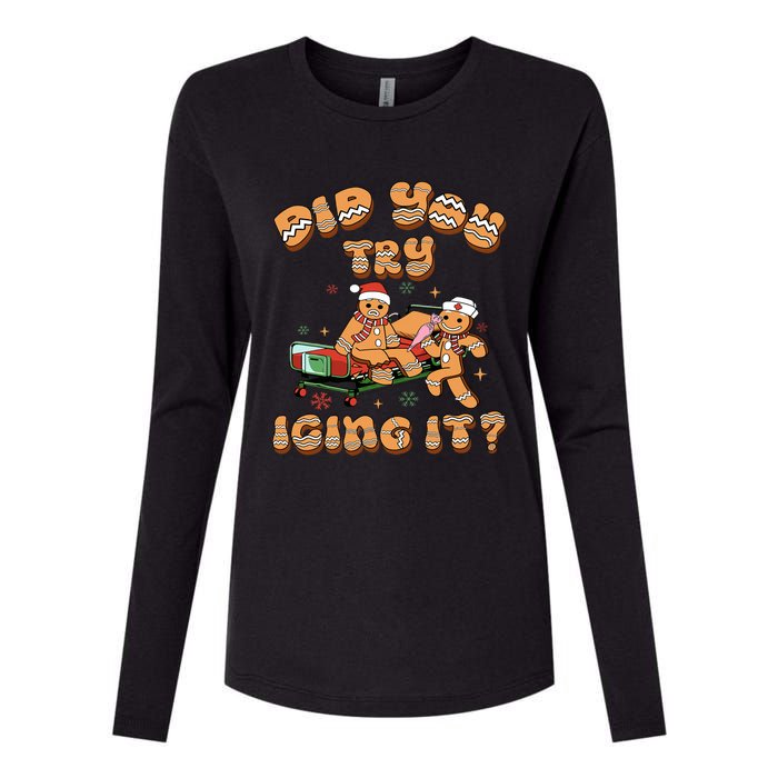 Did You Try Icing It Icu Nurse Christmas Gingerbread Womens Cotton Relaxed Long Sleeve T-Shirt