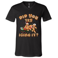 Did You Try Icing It Icu Nurse Christmas Gingerbread V-Neck T-Shirt