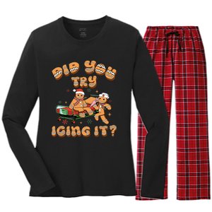 Did You Try Icing It Icu Nurse Christmas Gingerbread Women's Long Sleeve Flannel Pajama Set 