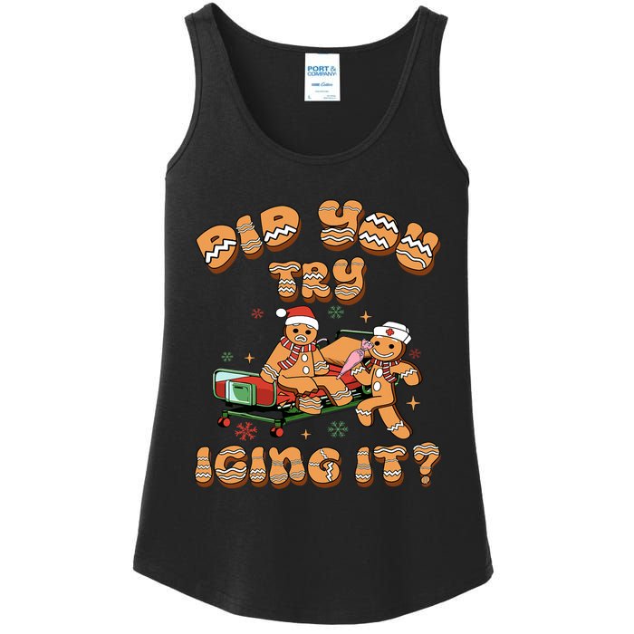 Did You Try Icing It Icu Nurse Christmas Gingerbread Ladies Essential Tank