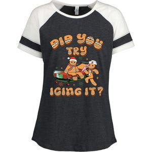 Did You Try Icing It Icu Nurse Christmas Gingerbread Enza Ladies Jersey Colorblock Tee