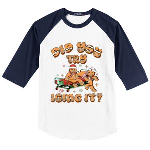 Did You Try Icing It Icu Nurse Christmas Gingerbread Baseball Sleeve Shirt