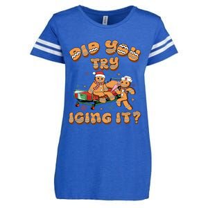 Did You Try Icing It Icu Nurse Christmas Gingerbread Enza Ladies Jersey Football T-Shirt