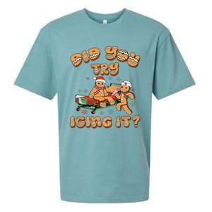 Did You Try Icing It Icu Nurse Christmas Gingerbread Sueded Cloud Jersey T-Shirt