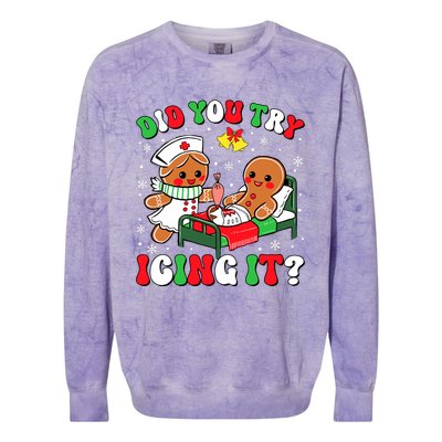 Did You Try Icing It Retro Christmas Gingerbread Nurse Squad Colorblast Crewneck Sweatshirt