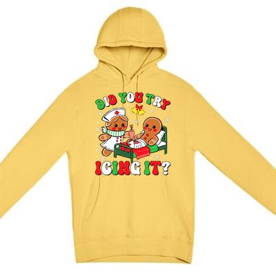 Did You Try Icing It Retro Christmas Gingerbread Nurse Squad Premium Pullover Hoodie