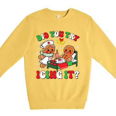 Did You Try Icing It Retro Christmas Gingerbread Nurse Squad Premium Crewneck Sweatshirt