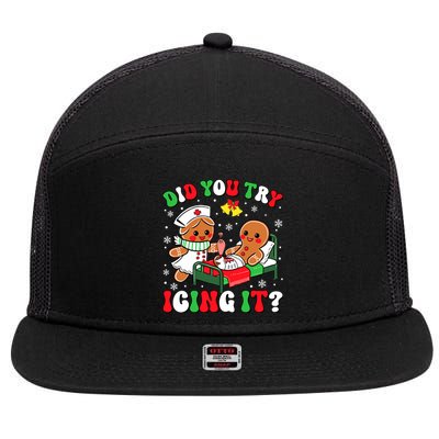 Did You Try Icing It Retro Christmas Gingerbread Nurse Squad 7 Panel Mesh Trucker Snapback Hat