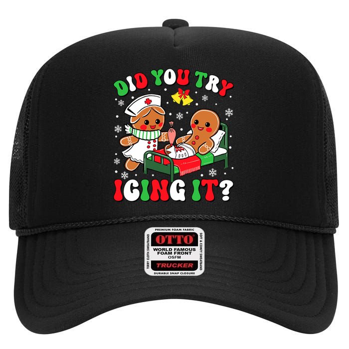 Did You Try Icing It Retro Christmas Gingerbread Nurse Squad High Crown Mesh Back Trucker Hat