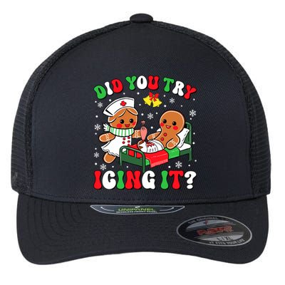 Did You Try Icing It Retro Christmas Gingerbread Nurse Squad Flexfit Unipanel Trucker Cap