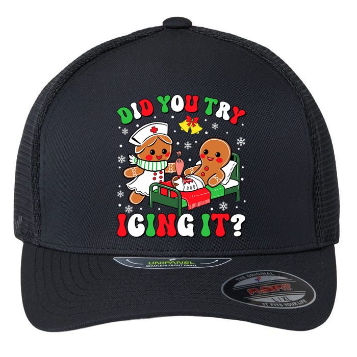 Did You Try Icing It Retro Christmas Gingerbread Nurse Squad Flexfit Unipanel Trucker Cap