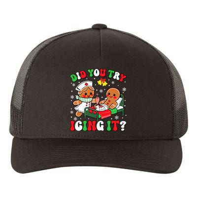 Did You Try Icing It Retro Christmas Gingerbread Nurse Squad Yupoong Adult 5-Panel Trucker Hat