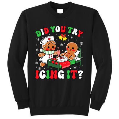 Did You Try Icing It Retro Christmas Gingerbread Nurse Squad Sweatshirt