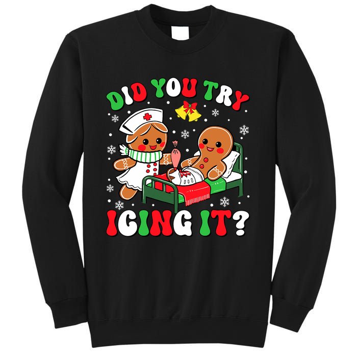 Did You Try Icing It Retro Christmas Gingerbread Nurse Squad Sweatshirt