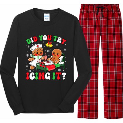 Did You Try Icing It Retro Christmas Gingerbread Nurse Squad Long Sleeve Pajama Set