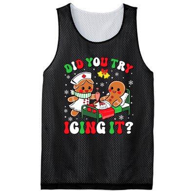 Did You Try Icing It Retro Christmas Gingerbread Nurse Squad Mesh Reversible Basketball Jersey Tank