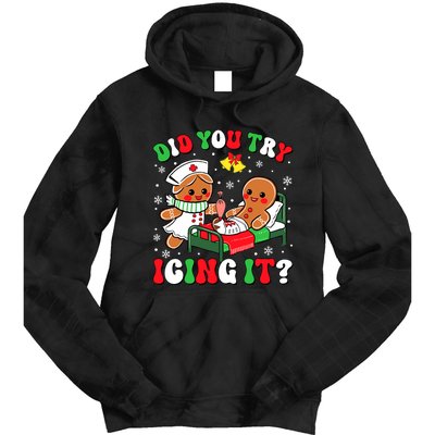 Did You Try Icing It Retro Christmas Gingerbread Nurse Squad Tie Dye Hoodie