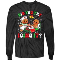 Did You Try Icing It Retro Christmas Gingerbread Nurse Squad Tie-Dye Long Sleeve Shirt