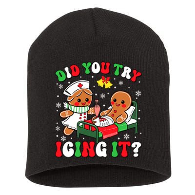 Did You Try Icing It Retro Christmas Gingerbread Nurse Squad Short Acrylic Beanie