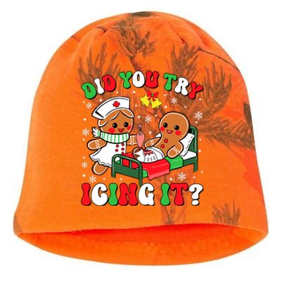 Did You Try Icing It Retro Christmas Gingerbread Nurse Squad Kati - Camo Knit Beanie