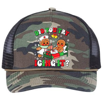 Did You Try Icing It Retro Christmas Gingerbread Nurse Squad Retro Rope Trucker Hat Cap