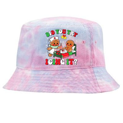 Did You Try Icing It Retro Christmas Gingerbread Nurse Squad Tie-Dyed Bucket Hat