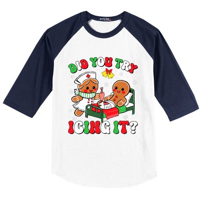 Did You Try Icing It Retro Christmas Gingerbread Nurse Squad Baseball Sleeve Shirt