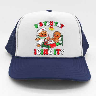 Did You Try Icing It Retro Christmas Gingerbread Nurse Squad Trucker Hat