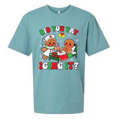 Did You Try Icing It Retro Christmas Gingerbread Nurse Squad Sueded Cloud Jersey T-Shirt