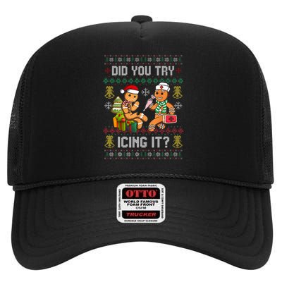 Did You Try Icing It Retro Christmas Gingerbread Nurse Squad High Crown Mesh Back Trucker Hat