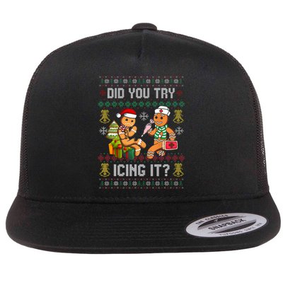 Did You Try Icing It Retro Christmas Gingerbread Nurse Squad Flat Bill Trucker Hat