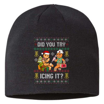 Did You Try Icing It Retro Christmas Gingerbread Nurse Squad Sustainable Beanie