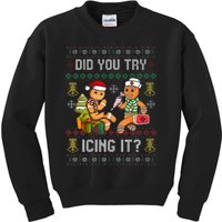 Did You Try Icing It Retro Christmas Gingerbread Nurse Squad Kids Sweatshirt