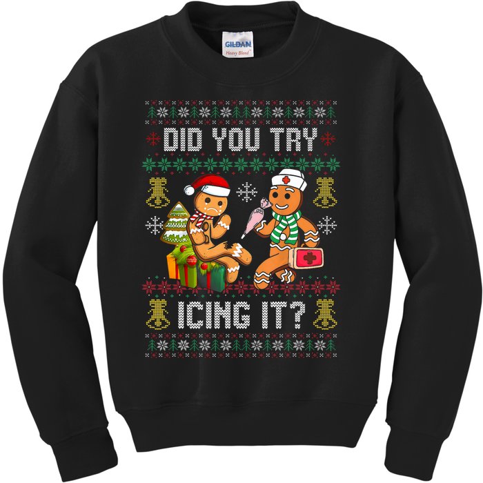 Did You Try Icing It Retro Christmas Gingerbread Nurse Squad Kids Sweatshirt