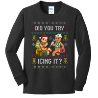 Did You Try Icing It Retro Christmas Gingerbread Nurse Squad Kids Long Sleeve Shirt