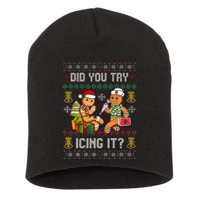 Did You Try Icing It Retro Christmas Gingerbread Nurse Squad Short Acrylic Beanie