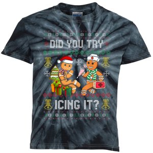 Did You Try Icing It Retro Christmas Gingerbread Nurse Squad Kids Tie-Dye T-Shirt