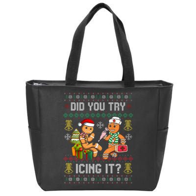 Did You Try Icing It Retro Christmas Gingerbread Nurse Squad Zip Tote Bag