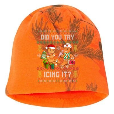 Did You Try Icing It Retro Christmas Gingerbread Nurse Squad Kati - Camo Knit Beanie