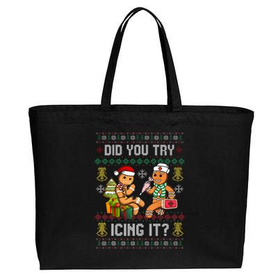 Did You Try Icing It Retro Christmas Gingerbread Nurse Squad Cotton Canvas Jumbo Tote