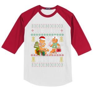 Did You Try Icing It Retro Christmas Gingerbread Nurse Squad Kids Colorblock Raglan Jersey