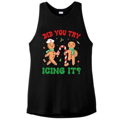 Did You Try Icing It Retro Christmas Gingerbread Nurse Squad Ladies PosiCharge Tri-Blend Wicking Tank