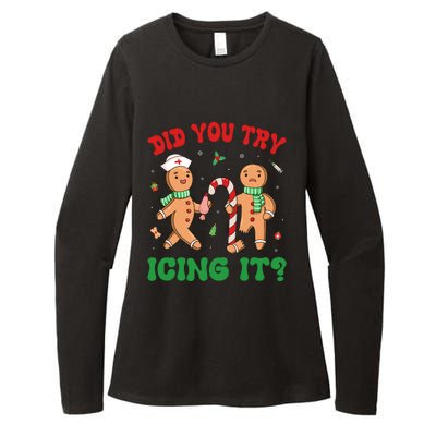 Did You Try Icing It Retro Christmas Gingerbread Nurse Squad Womens CVC Long Sleeve Shirt