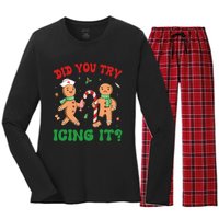 Did You Try Icing It Retro Christmas Gingerbread Nurse Squad Women's Long Sleeve Flannel Pajama Set 