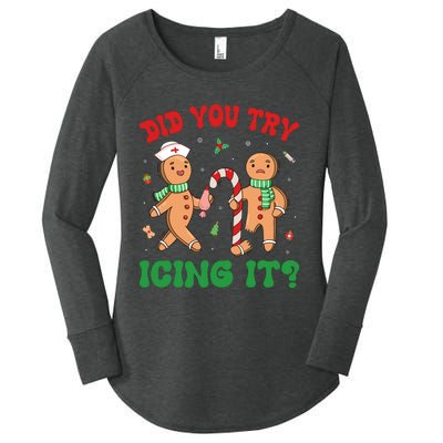 Did You Try Icing It Retro Christmas Gingerbread Nurse Squad Women's Perfect Tri Tunic Long Sleeve Shirt